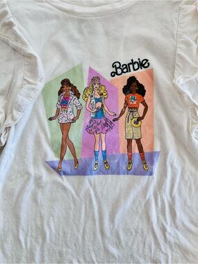 Barbie White Long-Sleeve Tee with Multicolor Retro Doll Trio